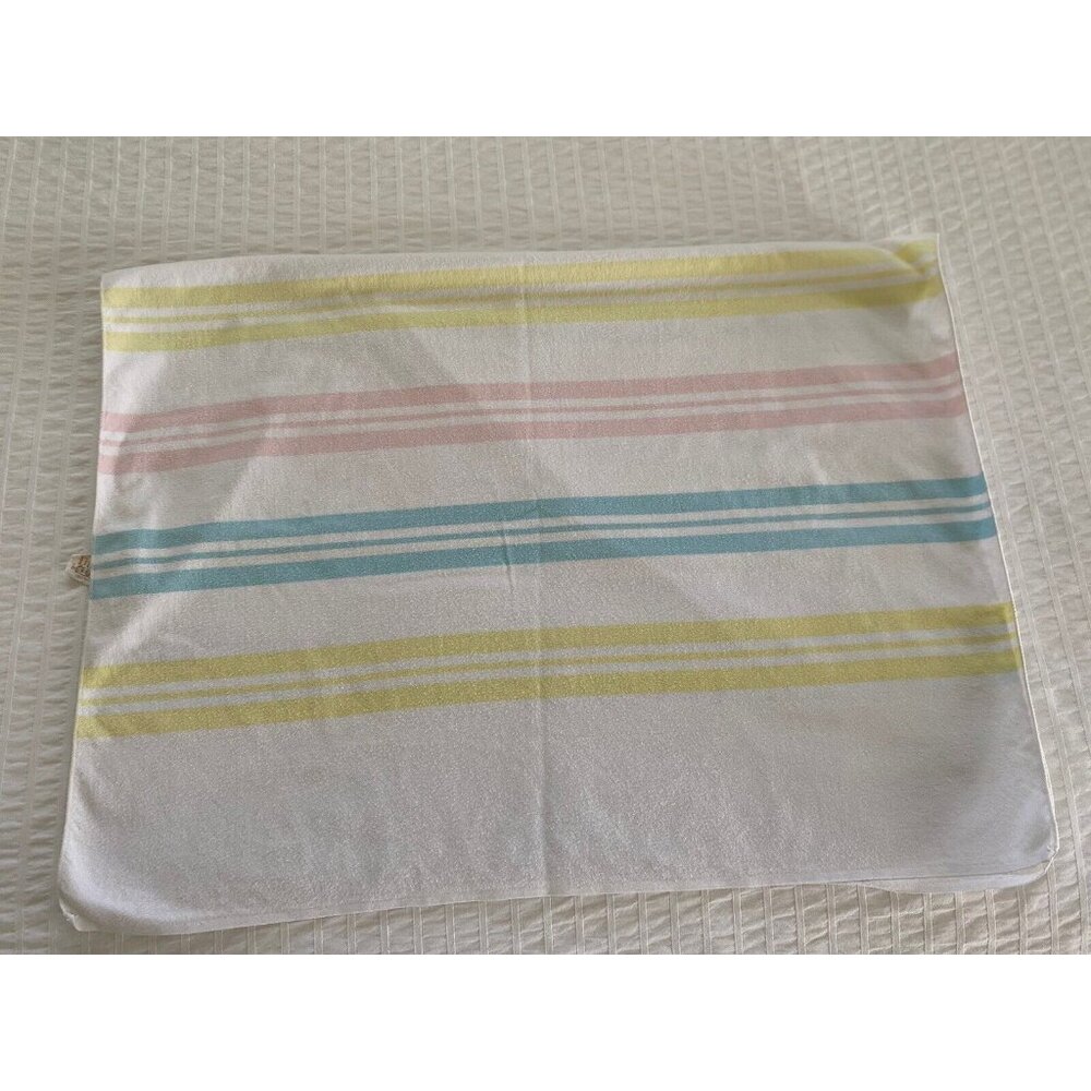 Vtg Baby Receiving Blanket Dundee 25X38 Stripes Pink Blue Nursery Swaddle 1970's - Picture 6 of 16